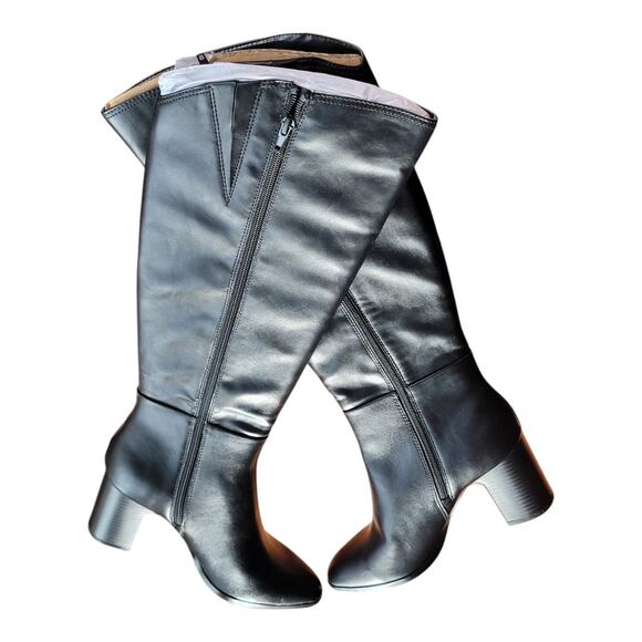 BCBGeneration Sedi Inside Black Leather Tall Almond Toe Block Heels Women's 6 - Picture 4 of 6